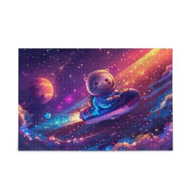 Imagem de Quebra-cabeça de lontra espacial de 1000 peças, quebra-cabeças compostos de papel e madeira para homens com bolsa de armazenamento