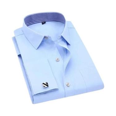 Imagem de Camisa Masculina De Manga Longa Com Punho Francês Branca M~6XL Camisa 