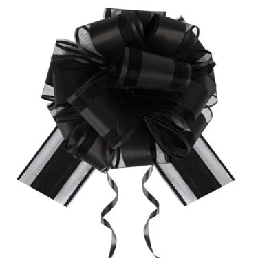 Imagem de 6 peças de laços pretos grandes para embrulho de presente, laços grandes para presentes, laço de fita de 15 cm para cestas de presente de carro de casamento