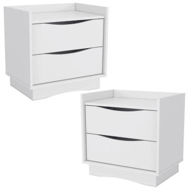 Imagem de Kit 02 Mesas De Cabeceira 2 Gavetas 54 Cm M261 Kappesberg Branco