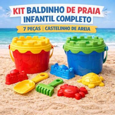 Imagem de Kit Baldinho de Praia Infantil Completo Castelinho de Areia Praia Verã