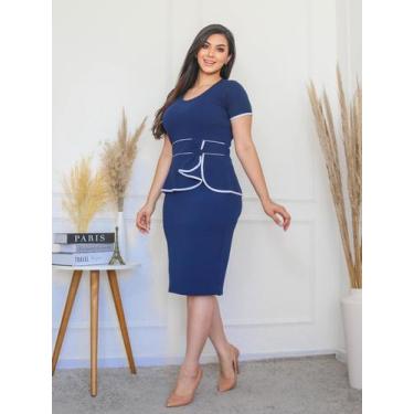 Imagem de Vestido Midi Tubinho Laço Encorpado Lindo Evangelico Oferta - Moda Fas