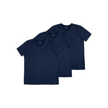 Imagem de Kit com 3 Camisetas Masculina Hering 022b Azul Marinho-Masculino