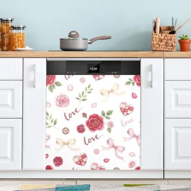 Imagem de ATTX Ribbon Bows Rose capa magnética para lava-louças | Adesivo decorativo de eletrodomésticos de 58,4 cm x 66 cm para armários domésticos e eletrodomésticos #353