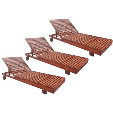 Imagem de Jogo 3 Espreguiçadeira Allegra Madeira Maciça Piscina Lazer Nogueira P