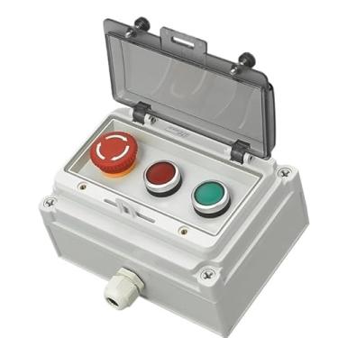 Imagem de EZZON AC220V Caixa de interruptor de controle de botão à prova d'água para uso externo, lâmpada de indicação de partida de parada de emergência, caixa de junção de interruptor de autorecuperação