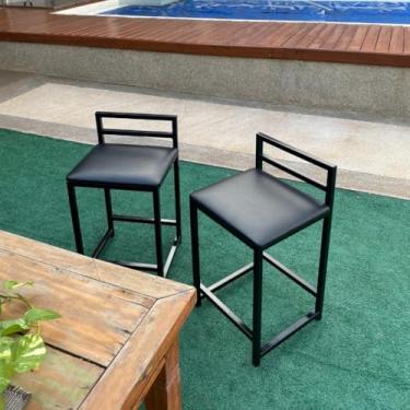 Imagem de Kit 2 Banquetas Junco Baixa Sofisticada + Mesa Bistro Luxo Moderna – Conjunto para Áreas Gourmet, Bar e Cozinha(Preto,Alta (87cm))