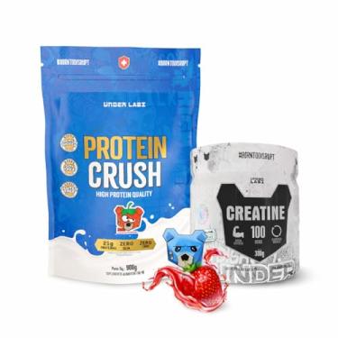 Imagem de Kit Protein Crush 900g refil + Creatina 300g pote Ganho de Massa (900, Morango)
