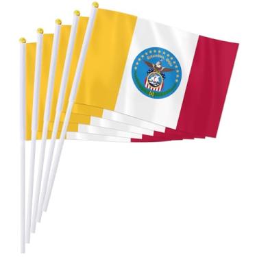 Imagem de PTEROSAUR Conjunto de bandeira portátil Columbus City, 14 x 20 cm, mini bandeira Columbus para desfiles, festas, celebrações e decoração de casa (pacote com 50)