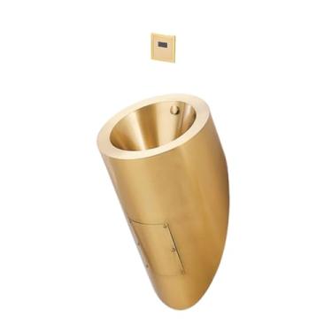 Imagem de pcagfaajmh Mictório, mictório de descarga masculino montado na parede, mictórios de aço inoxidável 304, urinol doméstico/comercial para adultos, vaso sanitário masculino urinol público (dourado)