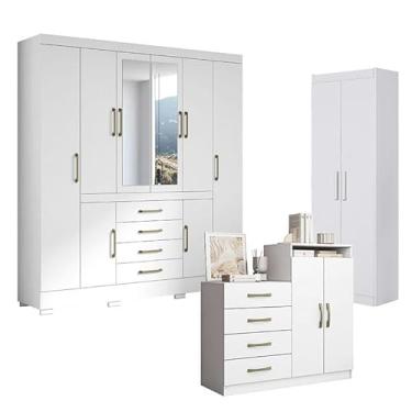 Imagem de Guarda Roupa Casal Nápole 2045149 e Armário Multiuso 2000191 e Cômoda Londres Branco - Aramóveis
