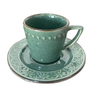 Imagem de Jogo de xicara com pires Chá Café Malaquita Oxford Porcelana 12 peças