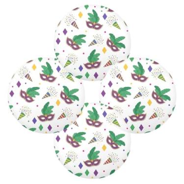 Imagem de Wassud Jogo americano conjunto de 4 tapetes redondos de carnaval de carnaval para cozinha e jantar tapetes laváveis resistentes ao calor para decoração de mesa 39 cm