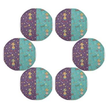 Imagem de Wassud Jogo americano conjunto de 6 tapetes de mesa redondos de carnaval para cozinha e jantar tapetes laváveis resistentes ao calor para decoração de mesa 39 cm