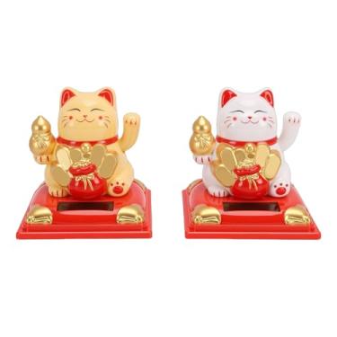 Imagem de ASHATA Braço Ondulado de Gato da Sorte de 2 Peças, Gato Chinês Vívido e Adorável Movido a Energia Solar de 3,15 Polegadas, Acenando Feng Shui Riqueza Fortuna para Painel de Carro