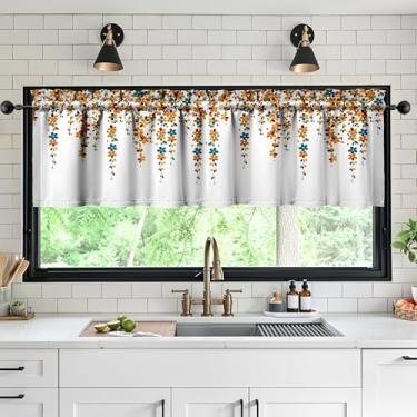 Imagem de Tapesb Flores florais saia de cozinha engraçadas pequenas cortinas de janela sobre a pia decoração essencial adequado para cozinha, quarto, lavanderia, 45,7 x 137,2 cm