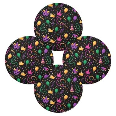 Imagem de Wassud Jogo americano conjunto de 4 tapetes de mesa redondos com coroa de carnaval para cozinha e jantar, tapetes laváveis resistentes ao calor, decoração de mesa 39 cm