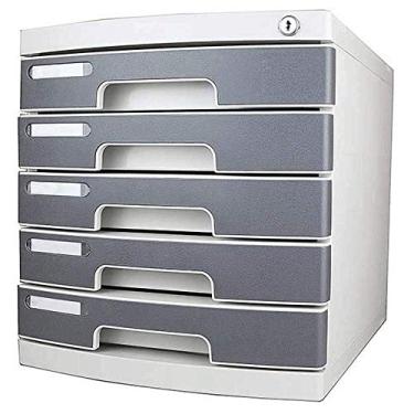 Imagem de Caixa de armazenamento de arquivos de mesa de escritório doméstico com fechadura e chave, pastas de arquivo, armário de arquivo, design inovador e atraente com gavetas fechadas 3/4/5/6, cinza (tamanho