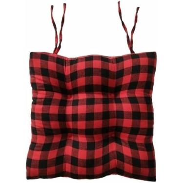 Imagem de Almofadas para cadeiras de jantar, cadeiras de escritório e cadeiras de cozinha com amarras, almofadas quadradas ​​com enchimento de 10 cm/4 polegadas (vermelhas, 4 unidades)