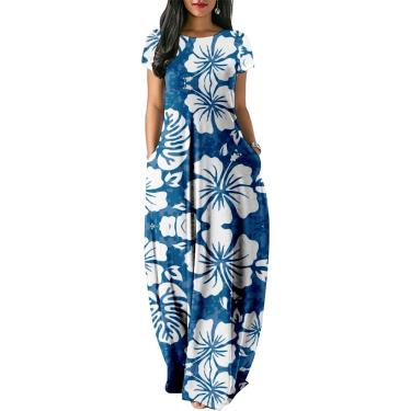 Imagem de Mulheres Vestido De Manga Curta Camuflagem Flores Imprimir Vestido Longo Casual Solto Bolso Duplo Férias Na Praia, 3, L