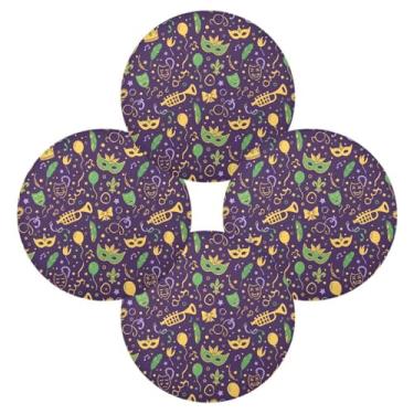 Imagem de Wassud Jogo americano conjunto de 4 tapetes de mesa redondos de folhas de carnaval para cozinha e jantar tapetes laváveis resistentes ao calor para decoração de mesa 39 cm