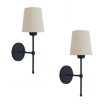 Imagem de Kit 2 Arandelas Tocheiro Preta Com Cúpula Tecido Cru. - Mv Iluminacao