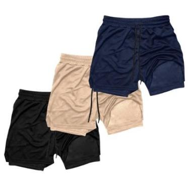 Imagem de Kit 3 Shorts Masculinos 2 em 1 com Camada Térmica e Tecido de Alta Respirabilidade-Masculino