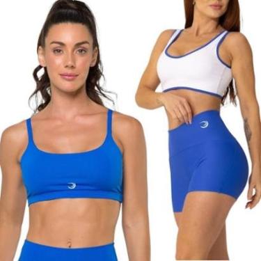 Imagem de Conjunto Feminino Top Costas Nua + Shorts Curto Poliamida Summer Pro AZUL BIC-Feminino