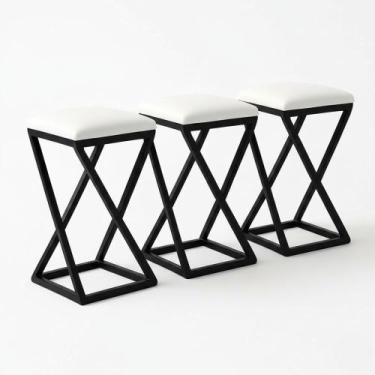 Imagem de Kit 3 Banco Banqueta Baixa Bar Cozinha 50 cm Bancada material sintétic