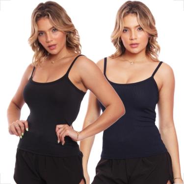 Imagem de Kit 2 Regata De Alcinha Canelado Lisa Básica Feminina-Feminino