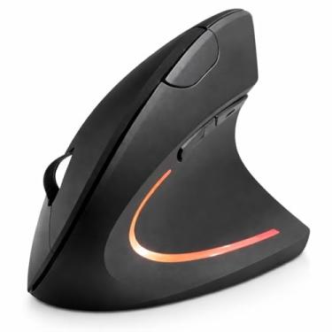 Imagem de Mouse Ergonômico Sem Fio Vertical Recarregável Silencioso ErgoTech® RGB - Reduz Dor no Pulso e Fadiga – Compatível com Windows, Mac, Notebook, PC – Preto, Design Ortopédico DPI Ajustável