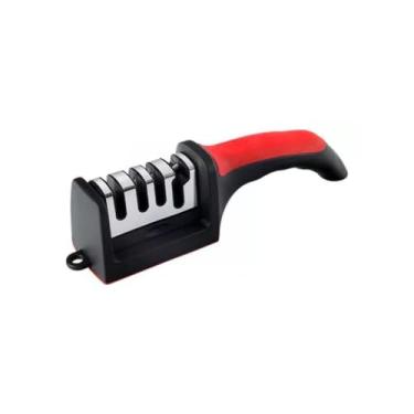 Imagem de Afiador Amolador De Facas E Tesouras Profissional Com 3 Estágios De Afiação Vermelho