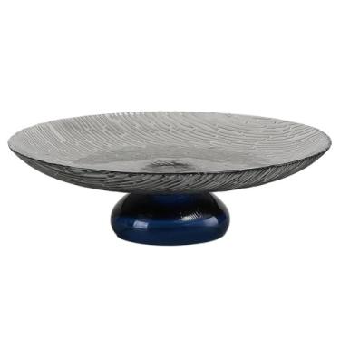 Imagem de Tigela de frutas de vidro - Tigela decorativa de vidro colorido canelada para lanches de frutas doces - Tigela com pés para lanches de frutas, prato de frutas doces (grande)