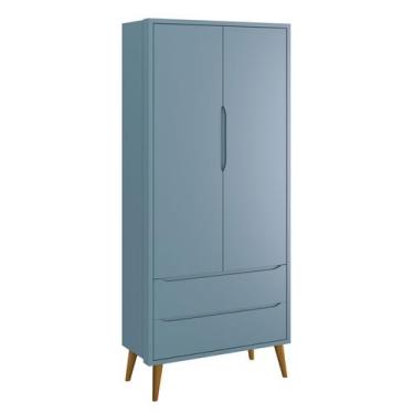 Imagem de Guarda-Roupa Retrô 2 Portas Théo New Azul Fosco com Madeira - Reller