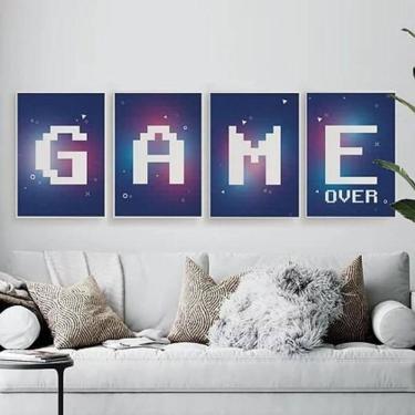 Imagem de Kit 4 Quadros Gamer Game Over Roxo 33X24Cm - Com Vidro