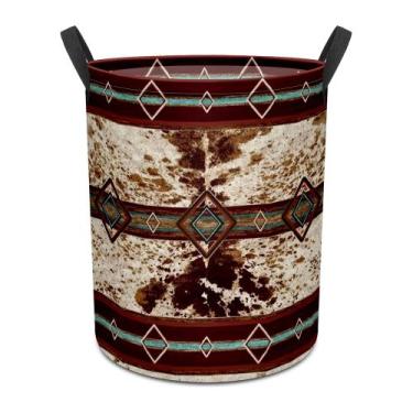 Imagem de Cesto de roupa suja GRTARANY Aztec Cow Print impermeável 50x38cm