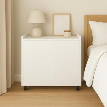 Imagem de Armário Multiuso para Quarto - Sapateira com 2 Portas e Rodinhas, Organizador Funcional para Calçados e Itens Domésticos (Branco)