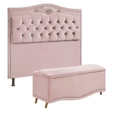 Imagem de Cabeceira E Calçadeira Holanda 140cm Shop Das Cabeceiras Rose