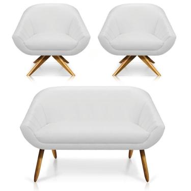 Imagem de Kit 01 Namoradeira 02 Lugares E 02 Poltronas Giratória Giovana Corino Branco