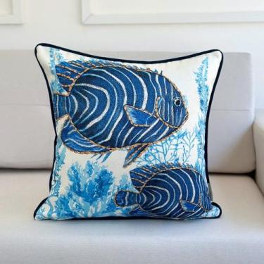Imagem de Capa Almofada Linhão Peixe c/ Debrum Azul 45x45 - AMOFADAS