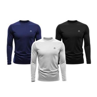 Imagem de Kit 3 Camisetas Masculina Dry Manga Longa P ao Plus Proteção UV Academia Fitness Esporte Básica-Masculino