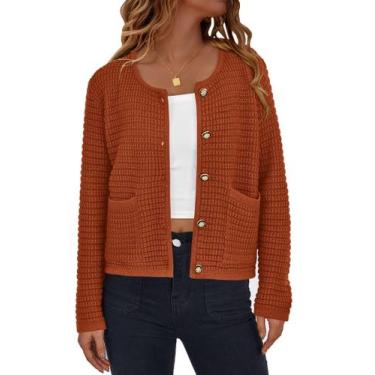 Imagem de Suéter PRETTYGARDEN Cardigan de Tricô Caramelo com Botões Tamanho S