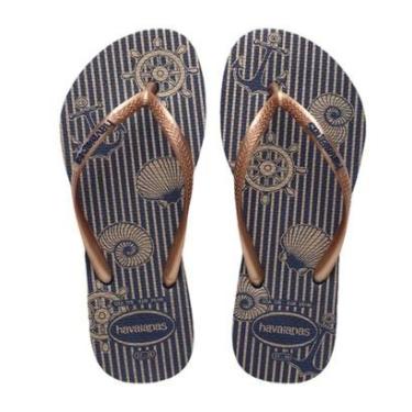 Imagem de Chinelo Feminino Havaianas Slim Azul Marinho e Rose - 4137-Feminino