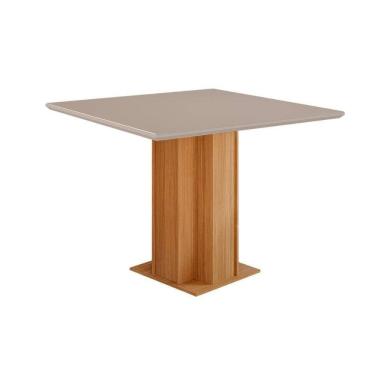 Imagem de Mesa Para Cozinha Sophia + Tampo Madeirado Vidro 95x95cm Nature-off White - Cimol