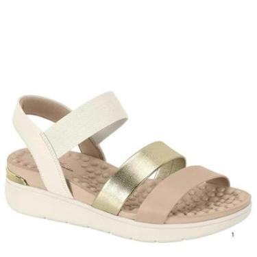 Imagem de Sandália Modare Casual Conforto Salto Anabela Feminina Dourada Bege-Feminino