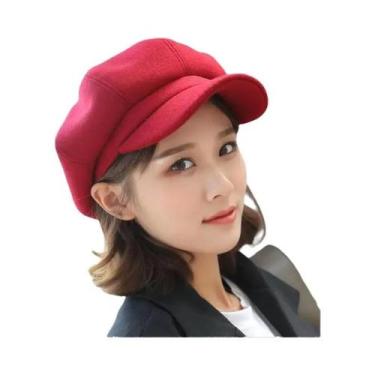 Imagem de Boina De Lã Feminina De Inverno, Boné Octogonal Estilo Newsboy, Chapéu