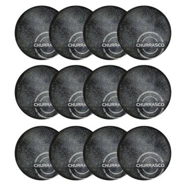 Imagem de Jogo 12 Pratos Churrasco Porcelana 25cm Carbon Mesa Posta Churrascaria Tramontina