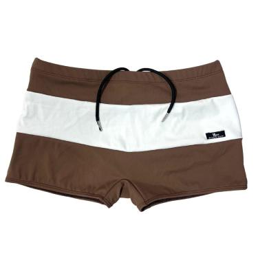Imagem de Sunga Adulto Boxer Moda Praia Tricolor Marrom e Branco Proteção UV-Masculino