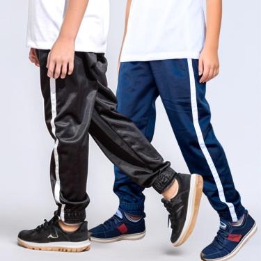 Imagem de Kit 2 Calça Jogger Infantil Helanca Flanelada Elástico na barra Escola Uniforme-Masculino