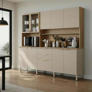 Imagem de Cozinha Compacta Berry 10 Portas 2 Gavetas Amêndola e Nude - Modern